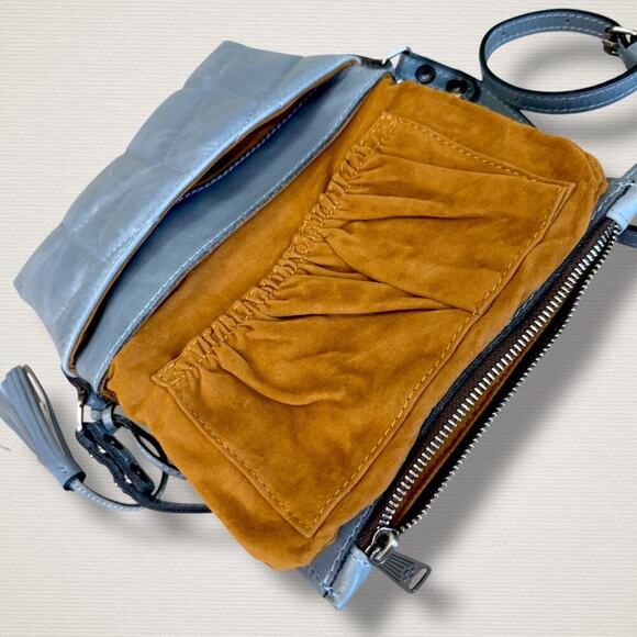 Patricia Nash Leather Oil Waxed Corfu Crossbody Shoulder Bag Quilted Blue Gray - Picture 10 of 13